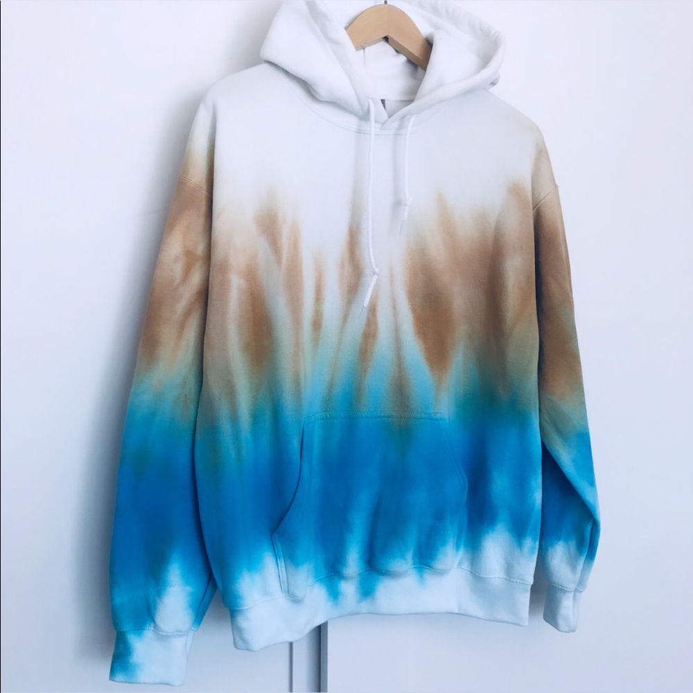 🔴SOLD🔴Tie Dye Golden Blue Colorblock NEW Hoodie - Picture 14 of 14